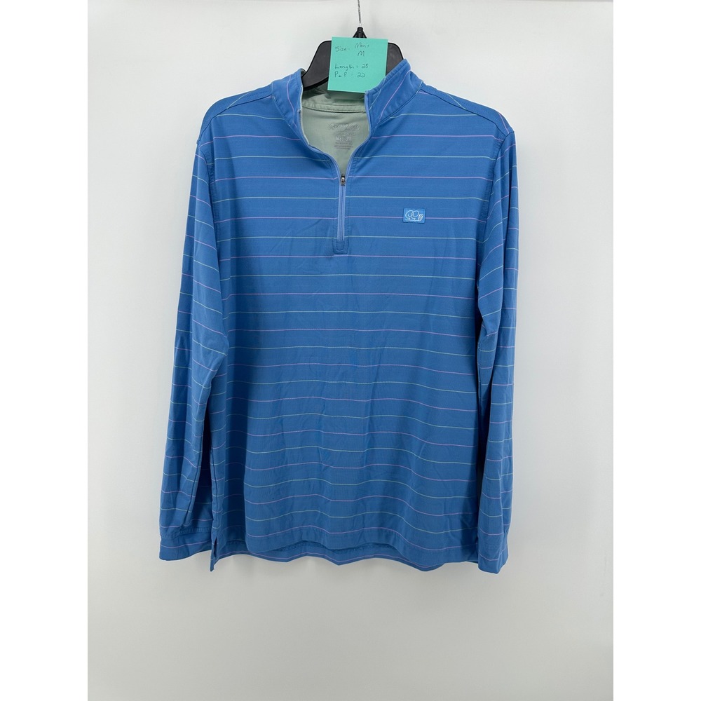 Good Good Golf Mens Medium Blue Striped Quarter Zip Pullover Long Sleeve Shirt
